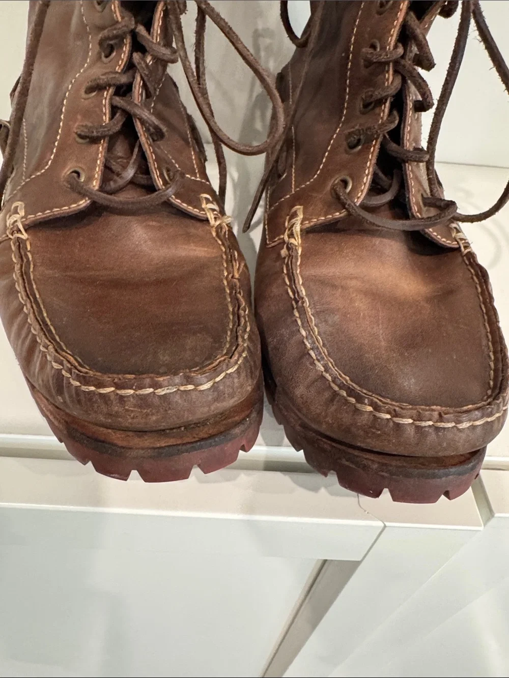 Vintage Cole Haan - Men's Brown Leather Lace-Up Moc Toe Boots